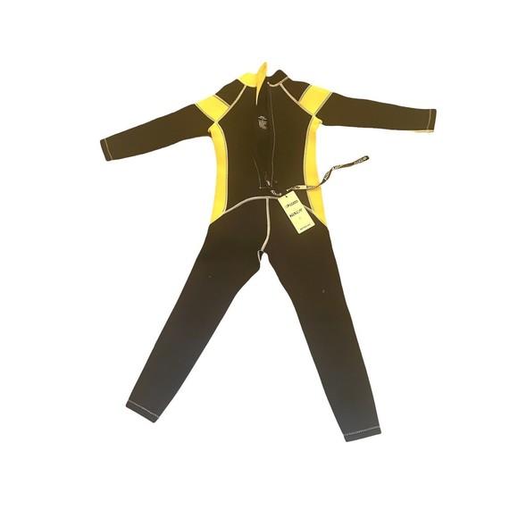 NEW HISEA SCUBA WETSUIT KIDS YOUTH SIZE 6 BLACK & YELLOW FULL SUIT SCUBA DONKEY - Picture 2 of 5